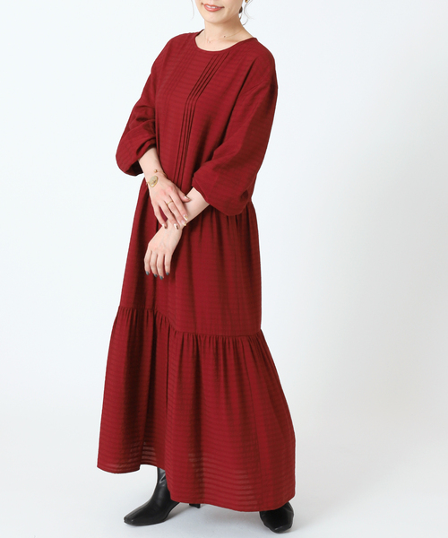 B.C STOCK（ベーセーストック）の「ティアードワンピース*（ワンピース・レディース・ブラウン/グリーン/アイボリー/ボルドー・FREE）」の4枚目の写真