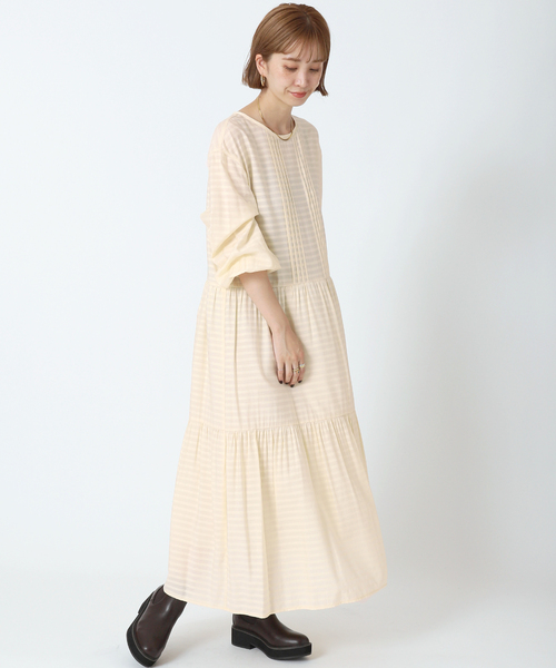 B.C STOCK（ベーセーストック）の「ティアードワンピース*（ワンピース・レディース・ブラウン/グリーン/アイボリー/ボルドー・FREE）」の5枚目の写真