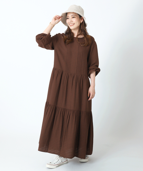 B.C STOCK（ベーセーストック）の「ティアードワンピース*（ワンピース・レディース・ブラウン/グリーン/アイボリー/ボルドー・FREE）」の9枚目の写真