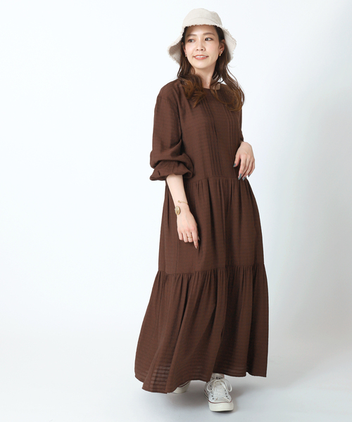 ICHI　定番ティアードワンピース　限定色ブラウン　人気 ICHI 定番ティアードワンピース 限定色ブラウン 人気 ICHI 定番
