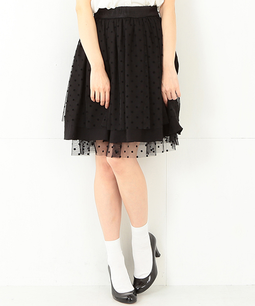 CAROLINA GLASER（カロリナ グレイサー）の「◎CAROLINA GLASER / ドットチュール スカート（スカート・レディース・ブラック/クリーム・ONE SIZE）」の2枚目の写真