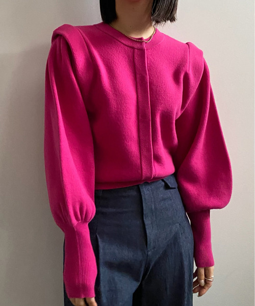 AMERI セーター　ウール　ピンク Ameri（アメリ）の「BIG RIB COLLAR KNIT（ニット/セーター