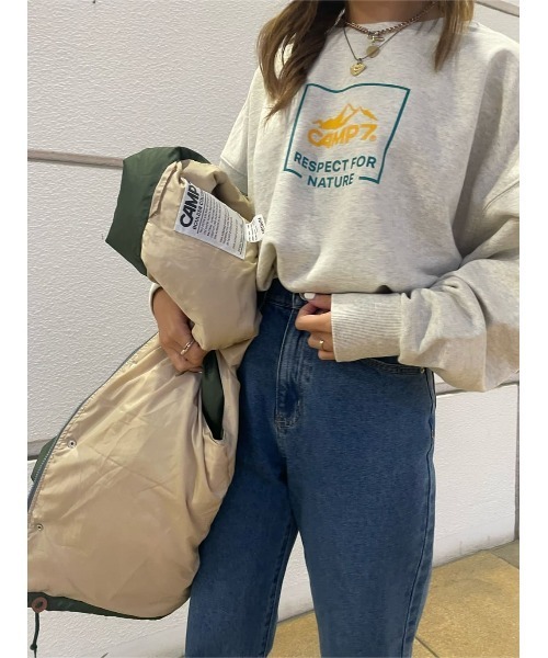 CAMP7（キャンプセブン）の「【CAMP7】フロントロゴクルースウェット（スウェット・レディース・ブラック/ベージュ/キナリ・M/L）」の12枚目の写真
