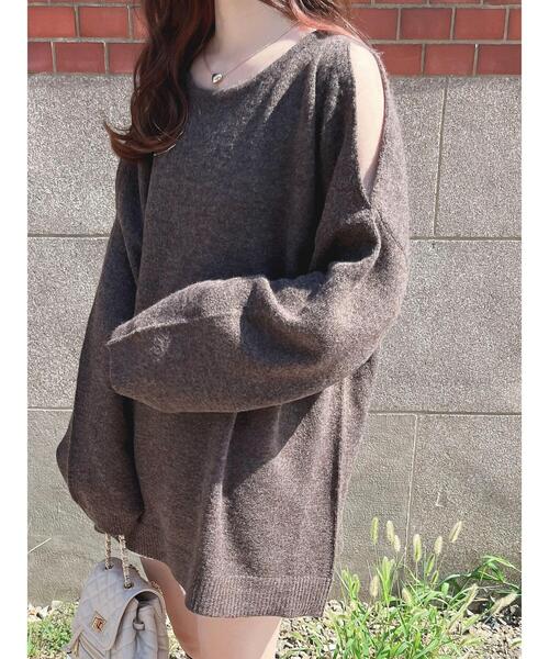 Green　Parks（グリーンパークス）の「肩開きニットプルオーバー（ニット/セーター・レディース・モカ/オフホワイト/ブルー・FREE）」の21枚目の写真