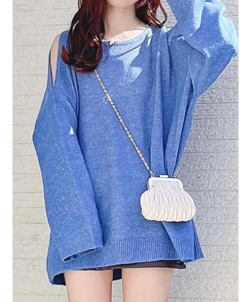 Green　Parks（グリーンパークス）の「肩開きニットプルオーバー（ニット/セーター・レディース・モカ/オフホワイト/ブルー・FREE）」の22枚目の写真