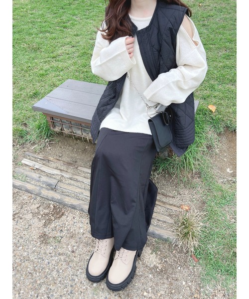 Green　Parks（グリーンパークス）の「肩開きニットプルオーバー（ニット/セーター・レディース・モカ/オフホワイト/ブルー・FREE）」の6枚目の写真