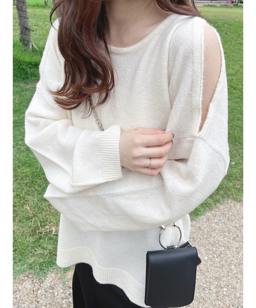 Green　Parks（グリーンパークス）の「肩開きニットプルオーバー（ニット/セーター・レディース・モカ/オフホワイト/ブルー・FREE）」の17枚目の写真