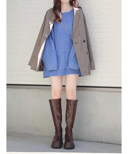 Green　Parks（グリーンパークス）の「肩開きニットプルオーバー（ニット/セーター・レディース・モカ/オフホワイト/ブルー・FREE）」の4枚目の写真