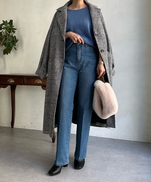 DouDou(ドゥドゥ)の「【WEB限定】チェック柄ボリューム袖ラグランコート(チェスターコート・レディース・ブラック/モカ・FREE)」の13枚目の写真