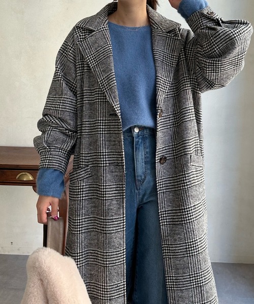 DouDou(ドゥドゥ)の「【WEB限定】チェック柄ボリューム袖ラグランコート(チェスターコート・レディース・ブラック/モカ・FREE)」の16枚目の写真