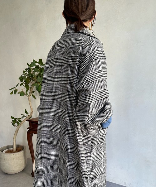 DouDou(ドゥドゥ)の「【WEB限定】チェック柄ボリューム袖ラグランコート(チェスターコート・レディース・ブラック/モカ・FREE)」の14枚目の写真