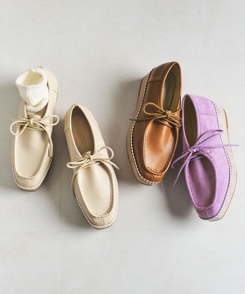 ORiental TRaffic(オリエンタルトラフィック)の「厚底チロリアンシューズ 31123(モカシン/デッキシューズ・レディース・ブラウン/ホワイト/パープル・LL/M/L/S/3L/SS)」の4枚目の写真