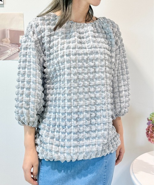 CECIL McBEE(セシルマクビー)の「オフショル2WAYぽこぽこシャーリングトップス(Tシャツ/カットソー・レディース・ブラック/ライトグレー・MEDIUM/LARGE)」の8枚目の写真