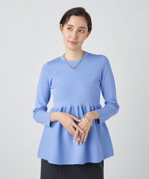 NOLLEY’S Sophi（ノーリーズソフィ）の「《手洗い可能》ペプラムプルオーバーニット（ニット/セーター・レディース・ダークネイビー/オフホワイト/サックスブルー・38）」の3枚目の写真