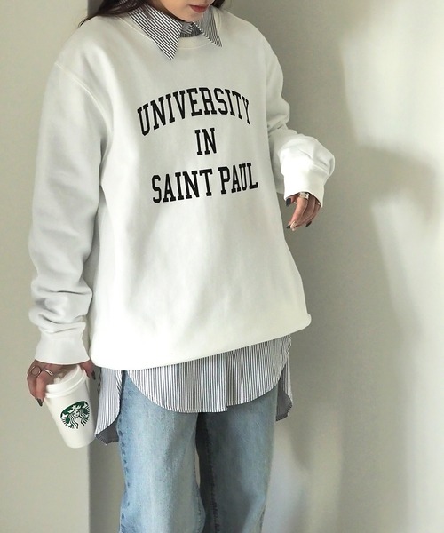 Riberry（リベリー）の「カレッジロゴスウェット（スウェット・レディース・ホワイト×ブラック/ホワイト×グリーン/グレー系その他/グレー系その他2/ネイビー×ホワイト・X-LARGE）」の14枚目の写真