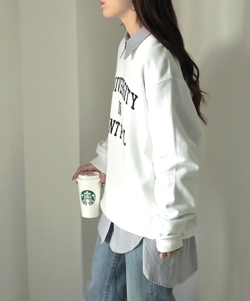 Riberry（リベリー）の「カレッジロゴスウェット（スウェット・レディース・ホワイト×ブラック/ホワイト×グリーン/グレー系その他/グレー系その他2/ネイビー×ホワイト・X-LARGE）」の16枚目の写真