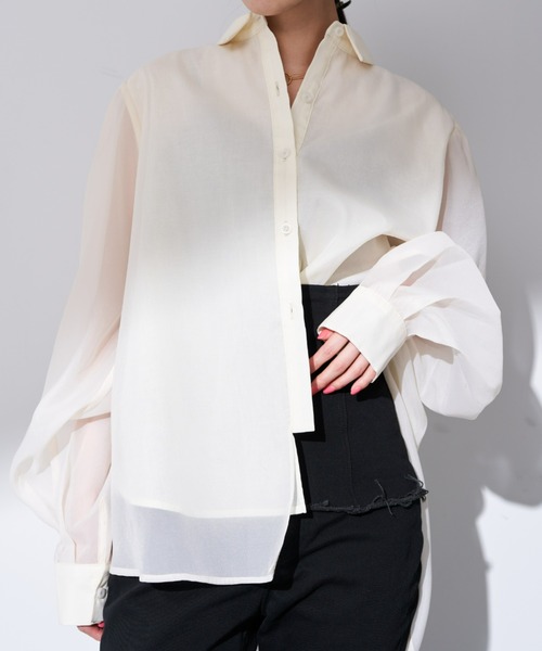 Solace（ソレイス）の「シアーレイヤードオーバーシャツ（シャツ/ブラウス・レディース・グレー/ブラック/ナチュラル・FREE）」の3枚目の写真