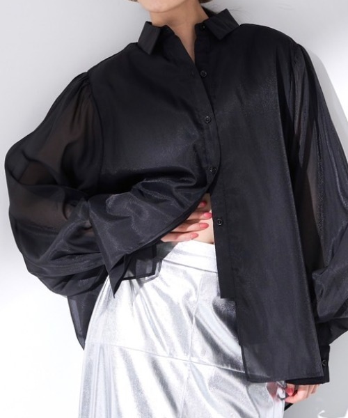 Solace（ソレイス）の「シアーレイヤードオーバーシャツ（シャツ/ブラウス・レディース・グレー/ブラック/ナチュラル・FREE）」の5枚目の写真
