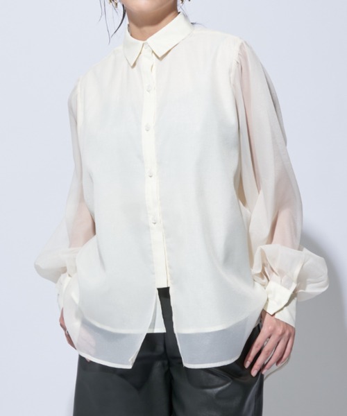 Solace（ソレイス）の「シアーレイヤードオーバーシャツ（シャツ/ブラウス・レディース・グレー/ブラック/ナチュラル・FREE）」の6枚目の写真