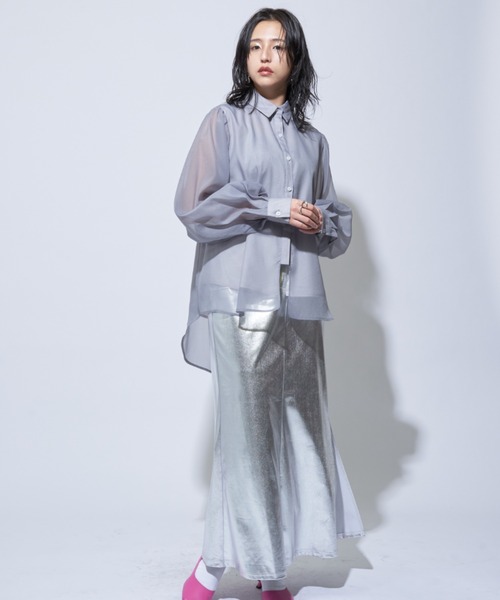 Solace（ソレイス）の「シアーレイヤードオーバーシャツ（シャツ/ブラウス・レディース・グレー/ブラック/ナチュラル・FREE）」の9枚目の写真