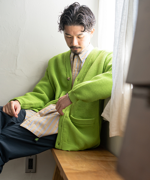 417 EDIFICE（フォーワンセブンエディフィス）の「ポリメッシュ カラーカーディガン（カーディガン/ボレロ・メンズ・チャコールグレー/グリーン/ブルー/レッド/ベージュ・SMALL/MEDIUM/LARGE）」の8枚目の写真