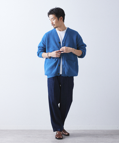 417 EDIFICE（フォーワンセブンエディフィス）の「ポリメッシュ カラーカーディガン（カーディガン/ボレロ・メンズ・チャコールグレー/グリーン/ブルー/レッド/ベージュ・SMALL/MEDIUM/LARGE）」の9枚目の写真