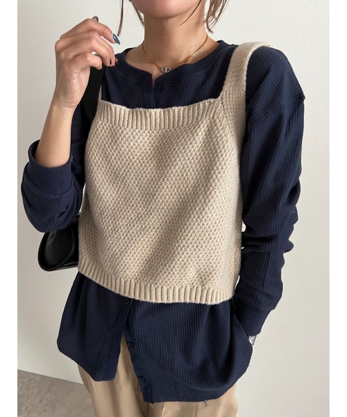 owndaily(オンデイリー)の「シアールーズワッフルシャツ(Tシャツ/カットソー・レディース・ホワイト/ネイビー・FREE)」の13枚目の写真