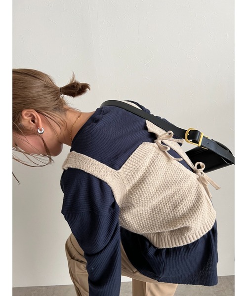 owndaily(オンデイリー)の「シアールーズワッフルシャツ(Tシャツ/カットソー・レディース・ホワイト/ネイビー・FREE)」の14枚目の写真