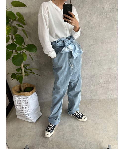 owndaily(オンデイリー)の「シアールーズワッフルシャツ(Tシャツ/カットソー・レディース・ホワイト/ネイビー・FREE)」の7枚目の写真