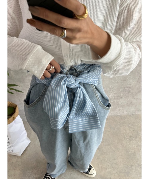 owndaily(オンデイリー)の「シアールーズワッフルシャツ(Tシャツ/カットソー・レディース・ホワイト/ネイビー・FREE)」の5枚目の写真