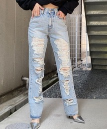 EGストレートダメージデニムパンツ