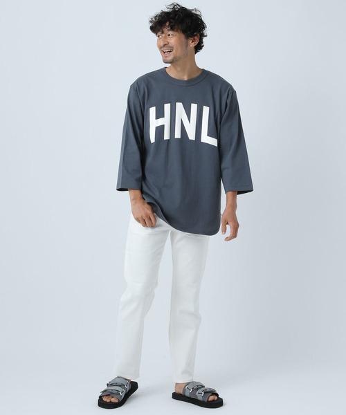 URBAN ISLAND SOCIETY(アーバンアイランドソサエティ)の「【URBAN ISLAND SOCIETY(アーバンアイランドソサエティ)】HNL 7部袖Tシャツ(Tシャツ/カットソー・メンズ・ホワイト/ブラック/ブルー・MEDIUM/LARGE)」の6枚目の写真