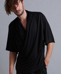 mt8393-カシュクールドレープドルマンハーフスリーブT Tシャツ