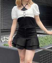 SPIGA | ホルターﾈｯｸキャミ付レースアップトップス(その他トップス)