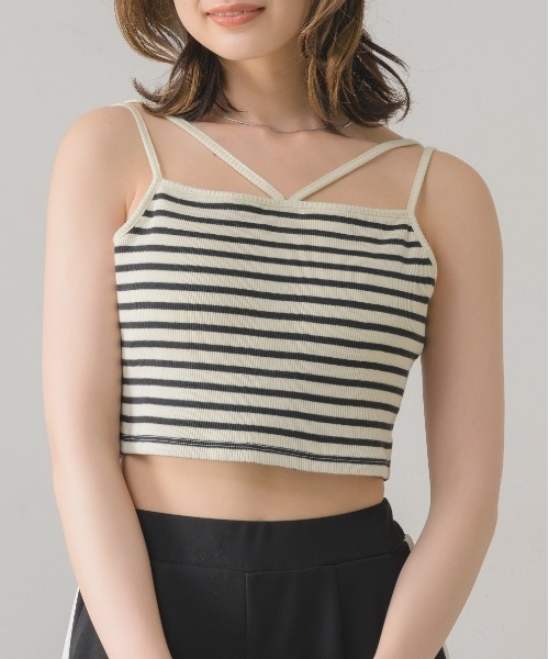 RETRO GIRL（レトロガール）の「ショートテレコキャミ（キャミソール・レディース・ブルー/ナチュラル/ブラック系その他/イエロー/ブラック・FREE）」の3枚目の写真