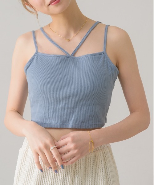 RETRO GIRL（レトロガール）の「ショートテレコキャミ（キャミソール・レディース・ブルー/ナチュラル/ブラック系その他/イエロー/ブラック・FREE）」の5枚目の写真