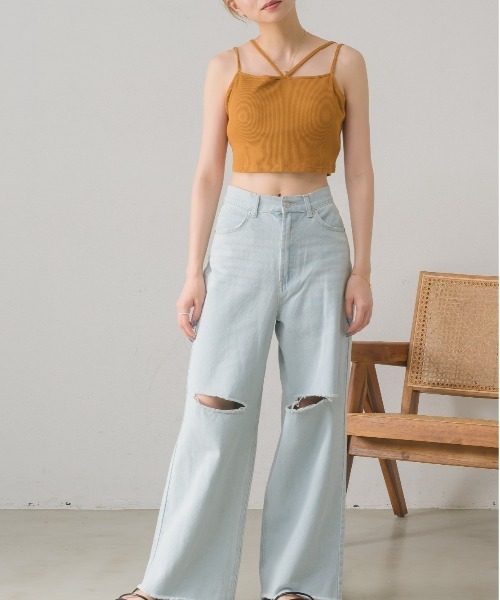 RETRO GIRL（レトロガール）の「ショートテレコキャミ（キャミソール・レディース・ブルー/ナチュラル/ブラック系その他/イエロー/ブラック・FREE）」の9枚目の写真