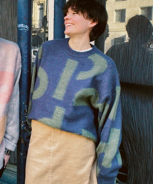 ddp(ディーディーピー)の「【ddp / ディーディーピー】ART GRAPHIC KNIT PULLOVER(ニット/セーター・メンズ・ブルー/ネイビー/ブラック/ホワイト系2/ホワイト系1/ベージュ・MEDIUM/LARGE)」の1枚目の写真