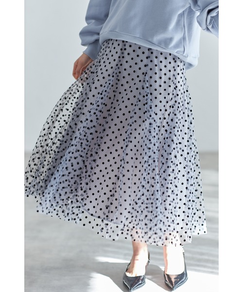 &. NOSTALGIA（アンドドットノスタルジア）の「フロッキードットチュールスカート（スカート・レディース・ブラック/チャコールグレー/ブラウン/アイボリー/グレー・M/S）」の4枚目の写真