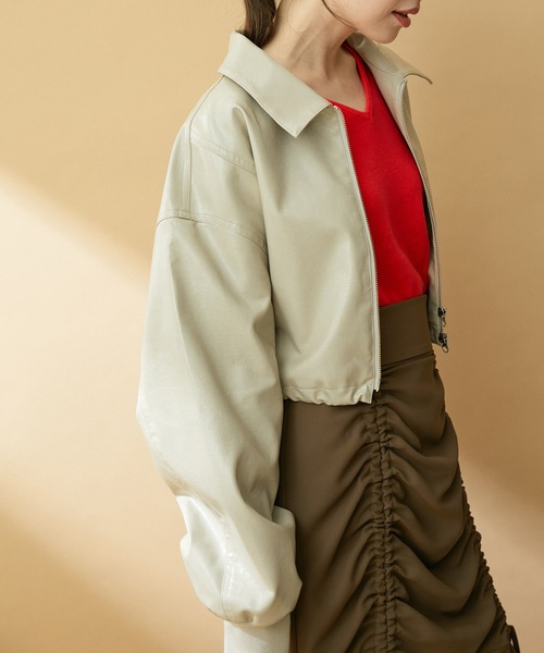 VIS(ビス)の「【洗える】ショートドロストレザージャケット(ブルゾン・レディース・ベージュ系その他/ピンク・FREE)」の1枚目の写真