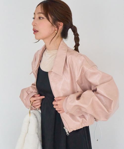 VIS(ビス)の「【洗える】ショートドロストレザージャケット(ブルゾン・レディース・ベージュ系その他/ピンク・FREE)」の3枚目の写真