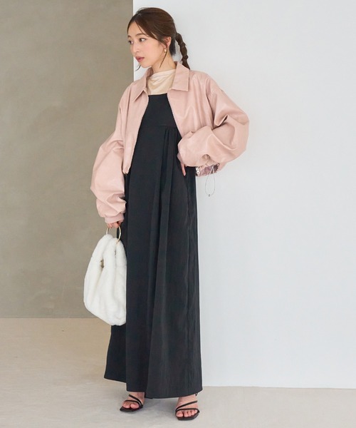 VIS(ビス)の「【洗える】ショートドロストレザージャケット(ブルゾン・レディース・ベージュ系その他/ピンク・FREE)」の4枚目の写真