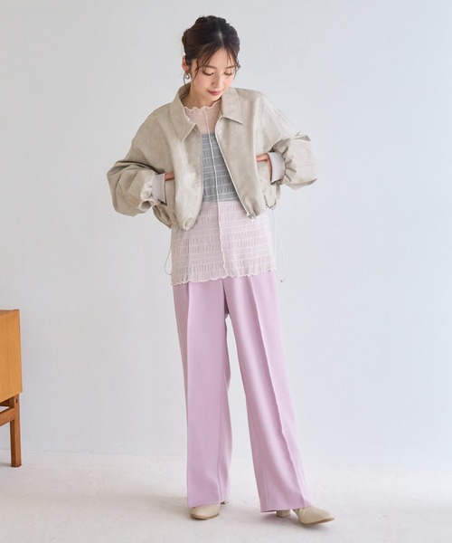 VIS(ビス)の「【洗える】ショートドロストレザージャケット(ブルゾン・レディース・ベージュ系その他/ピンク・FREE)」の6枚目の写真