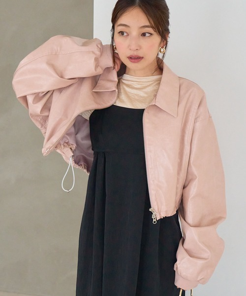 VIS(ビス)の「【洗える】ショートドロストレザージャケット(ブルゾン・レディース・ベージュ系その他/ピンク・FREE)」の8枚目の写真