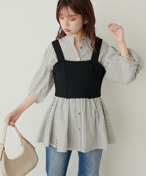 natural couture(ナチュラルクチュール)の「ニットビスチェ(ニット/セーター・レディース・ブラック/モカ・FREE)」の3枚目の写真