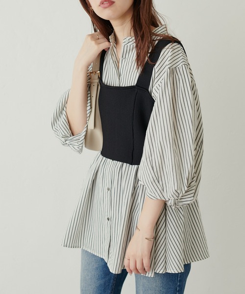 natural couture(ナチュラルクチュール)の「ニットビスチェ(ニット/セーター・レディース・ブラック/モカ・FREE)」の4枚目の写真