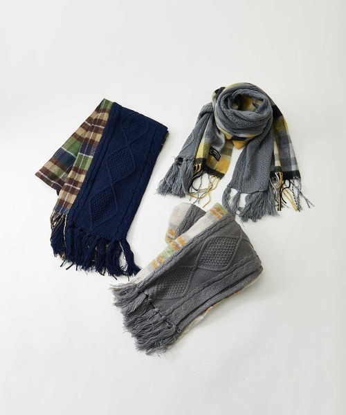 CUBE SUGAR（キューブシュガー）の「ニット切替ストール（ストール/ショール・レディース・アイボリー/ネイビー/グレー・M）」の14枚目の写真