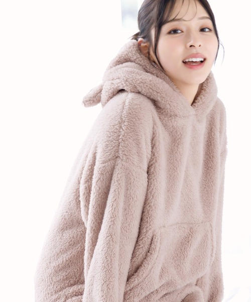 Dita（ディータ）の「ぷっくり耳付き。ねこ耳ファー起毛ワンピース（ルームウェア/パジャマ・レディース・ブルーグレー/アイボリー/ミント/ピンクベージュ/グレー/アッシュブラウン/ブラック・FREE）」の21枚目の写真