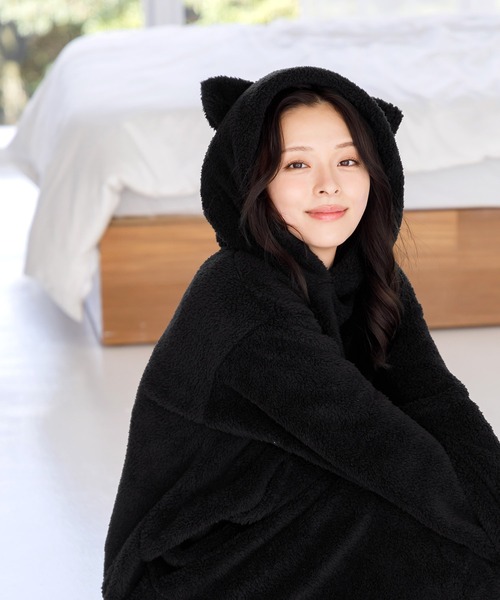 Dita（ディータ）の「ぷっくり耳付き。ねこ耳ファー起毛ワンピース（ルームウェア/パジャマ・レディース・ブルーグレー/アイボリー/ミント/ピンクベージュ/グレー/アッシュブラウン/ブラック・FREE）」の13枚目の写真