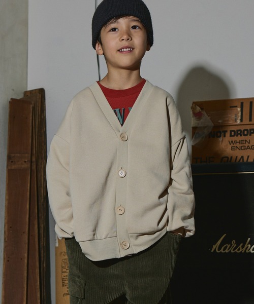 PAIRMANON STREET(ペアマノンストリート)の「【PAIRMANON STREET】裏起毛 ボリューム スリーブ スウェット カーディガン(カーディガン/ボレロ・キッズ・ネイビー/ブラック/ベージュ/レッド/グレー・120/150/130/100/140/90/110)」の1枚目の写真